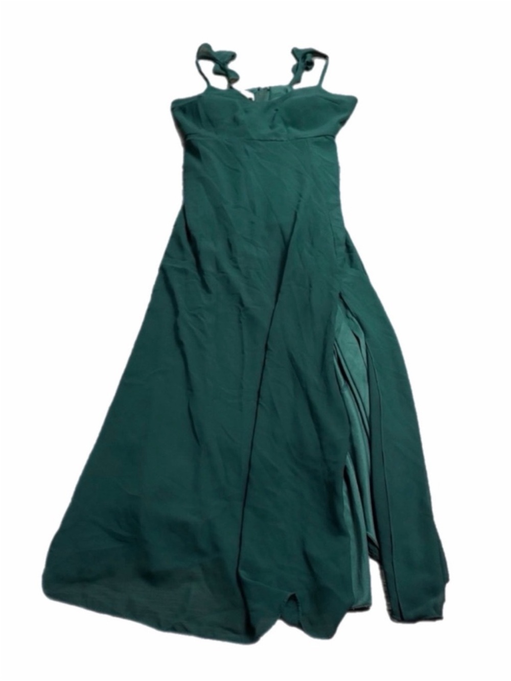 Birdy Grey Ruffle Strap Slit Leg Chiffon Evening Maxi Dress (Hunter Green) XL